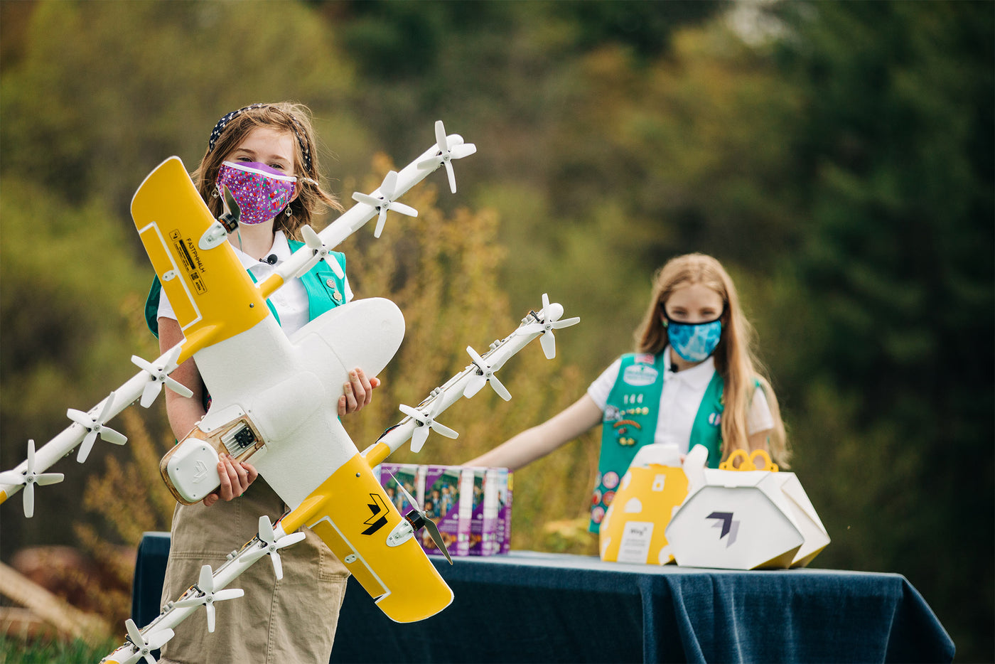 Wing’s 14-propeller, drone begun dropping boxes of Girl Scout cookies in Virginia.