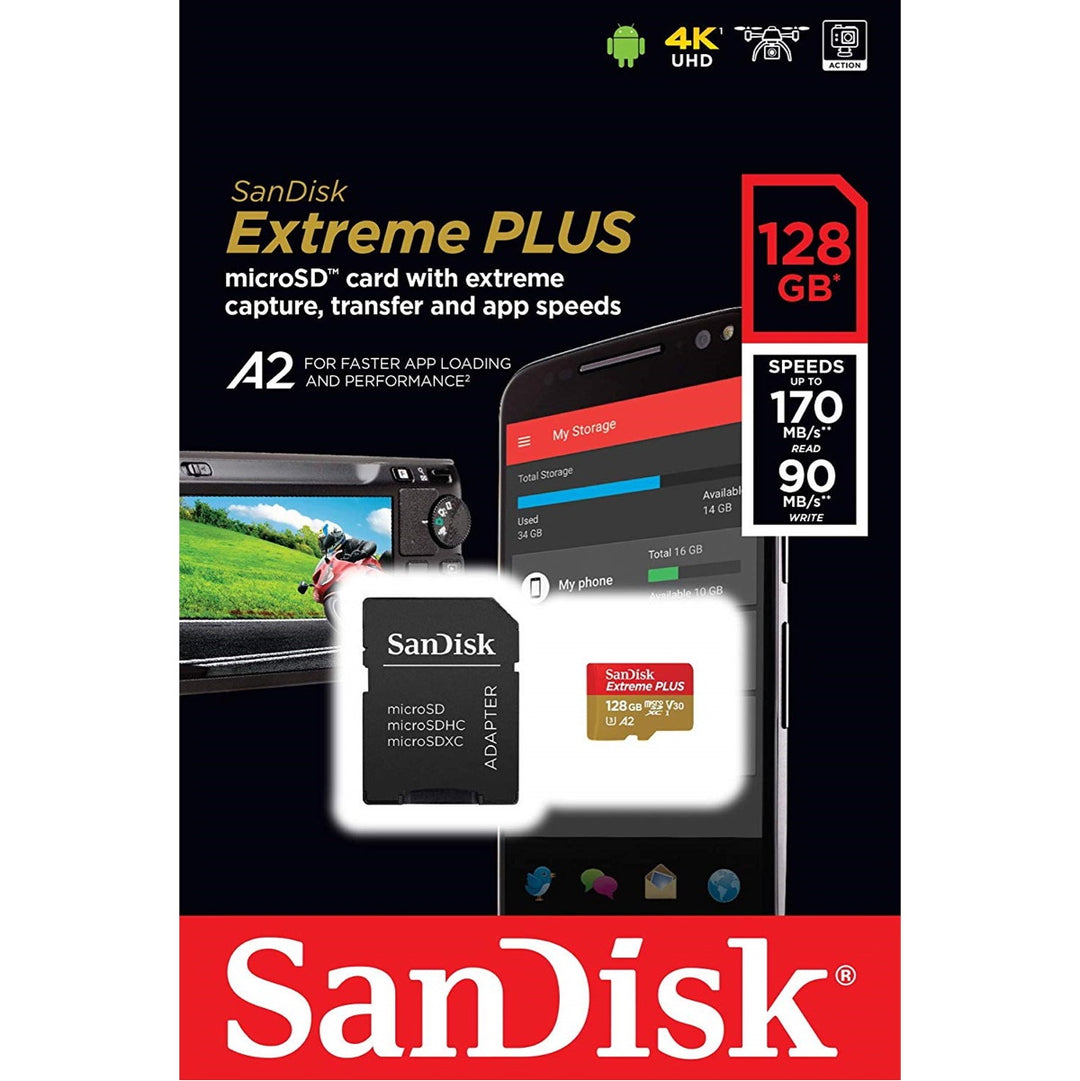 5 identical SanDisk Extreme PLUS microSD cards 2024 with adapter